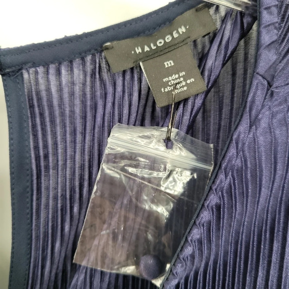 HALOGEN Navy Long Sleeve Plissé Jumpsuit balloon sleeve ruffled Medium - Picture 5 of 5